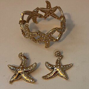 NWOT J Crew Pave Crystal Starfish Earrings & Bracelet